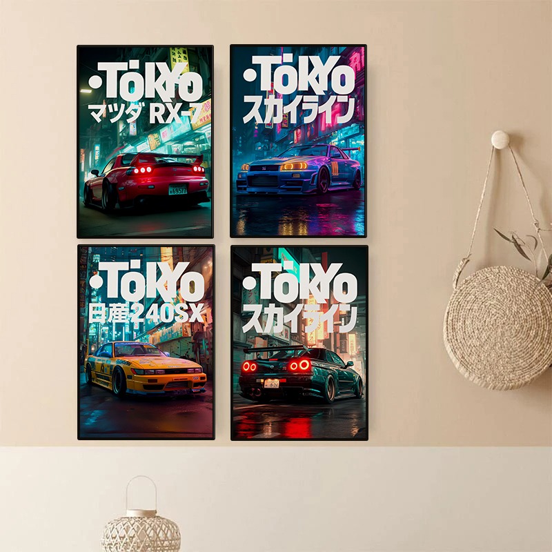 Japanese Car Lifestyle - Винтажный постер на автомобиль Токио JDM,
