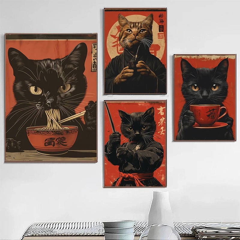 Japanese Lifestyle Home - Японский стиль Эдо, черный кот, ест