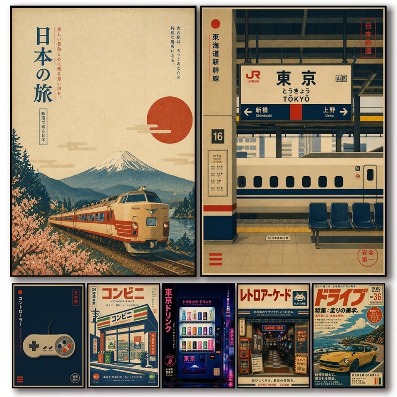 Japanese Car Lifestyle - Винтажный японский постер с изображением железнодорожной